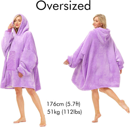 Kipswiza Wearable Blanket Hoodie Gifts for Women and Men, Oversized Cozy Warm Flannel Sherpa Hooded Blankets Sweatshirt with Giant Pockets for Adult and Teens, Dark Gray