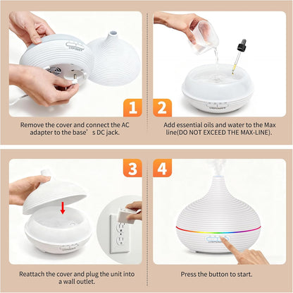 URPOWER 300ml Sleep Diffuser for Bedroom, All-Night Essential Oil Diffuser, Quiet Ultrasonic Cool Mist, Auto-Off & Timer, 7 LED Color Diffusers Humidifier for Home Office & Large Rooms