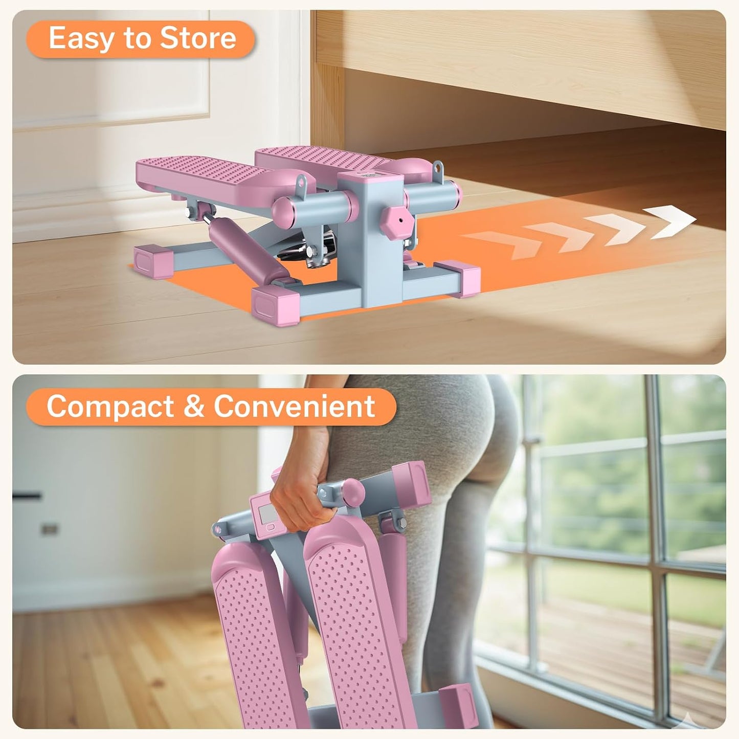 Mini Steppers for Exercise At-Home, Step Fitness Machines with Resistance Bands and LCD Monitor, Mini Stair Stepper with 220 LBS Loading Capacity for Daily Workout