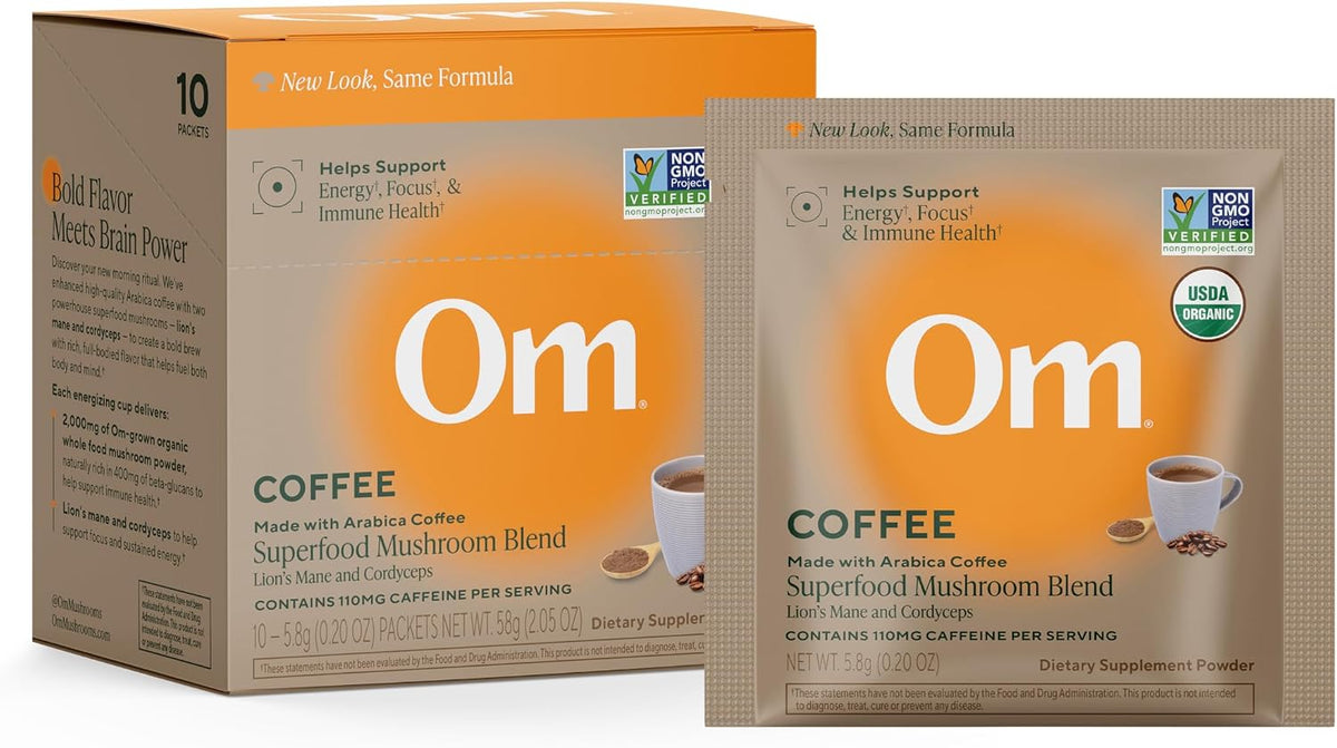OM MUSHROOM SUPERFOOD Matcha Latte Blend – Green Tea Mushroom Powder with Lion’s Mane, Reishi, Chaga & Turkey Tail – Focus, Calm & Stress Support – 8.47 oz Canister (30 Servings)