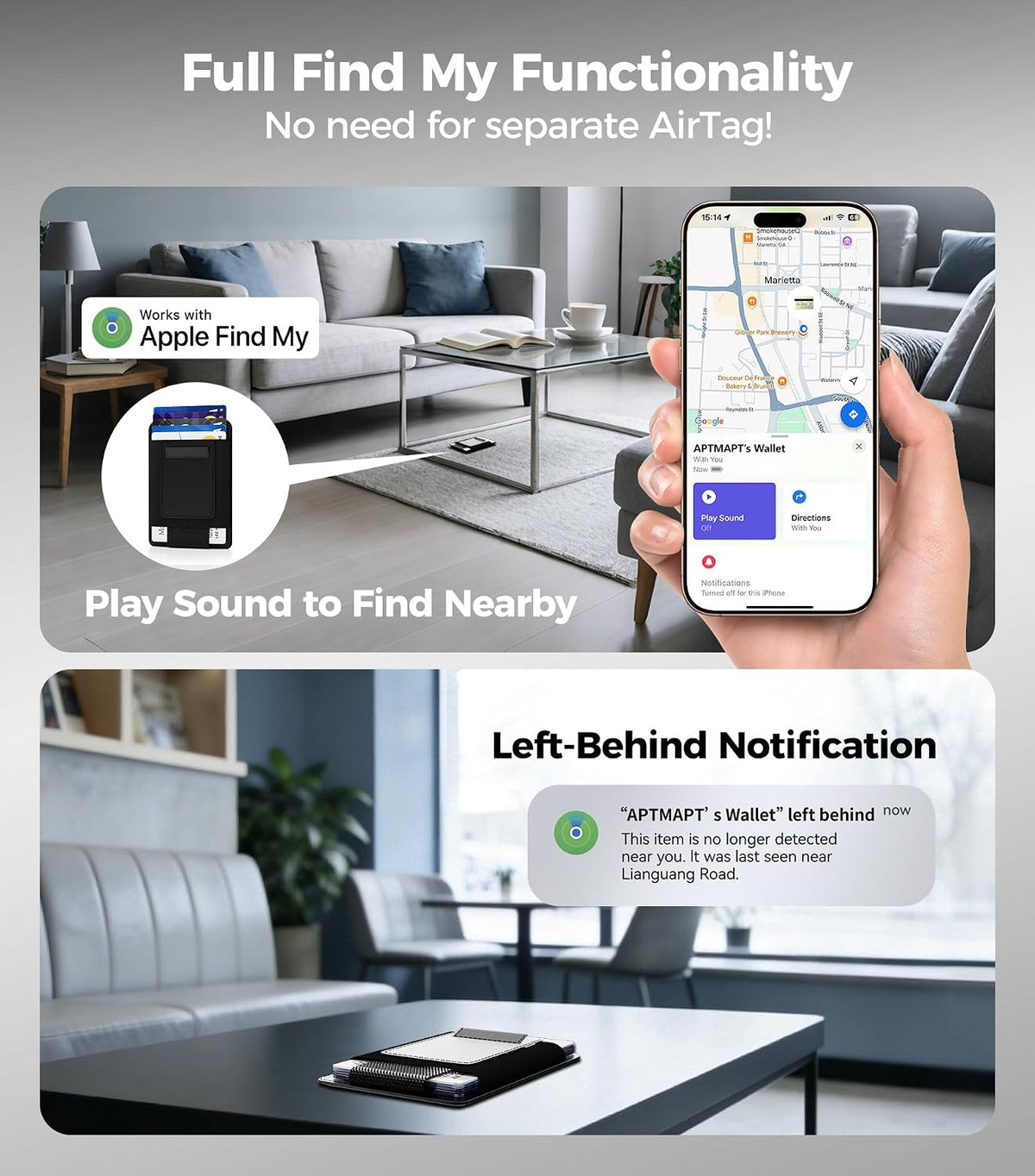 for MagSafe Wallet Works with Apple Find My, 5-Card RFID Holder with Pop-Up Strap, Strong Magnetic Wallet for iPhone 17/16/15/14/13/12 Pro Max Air Plus, Wireless Charging, Black