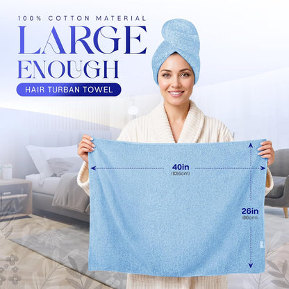 Lili&James 100% Cotton Hair Towel Wrap for Women & Kids – 420 GSM Quick Dry Hair Turban with Double Button Loop, Anti Frizz Non Microfiber Hair Drying Towel for Curly, Long & Thick Hair (Lilac)