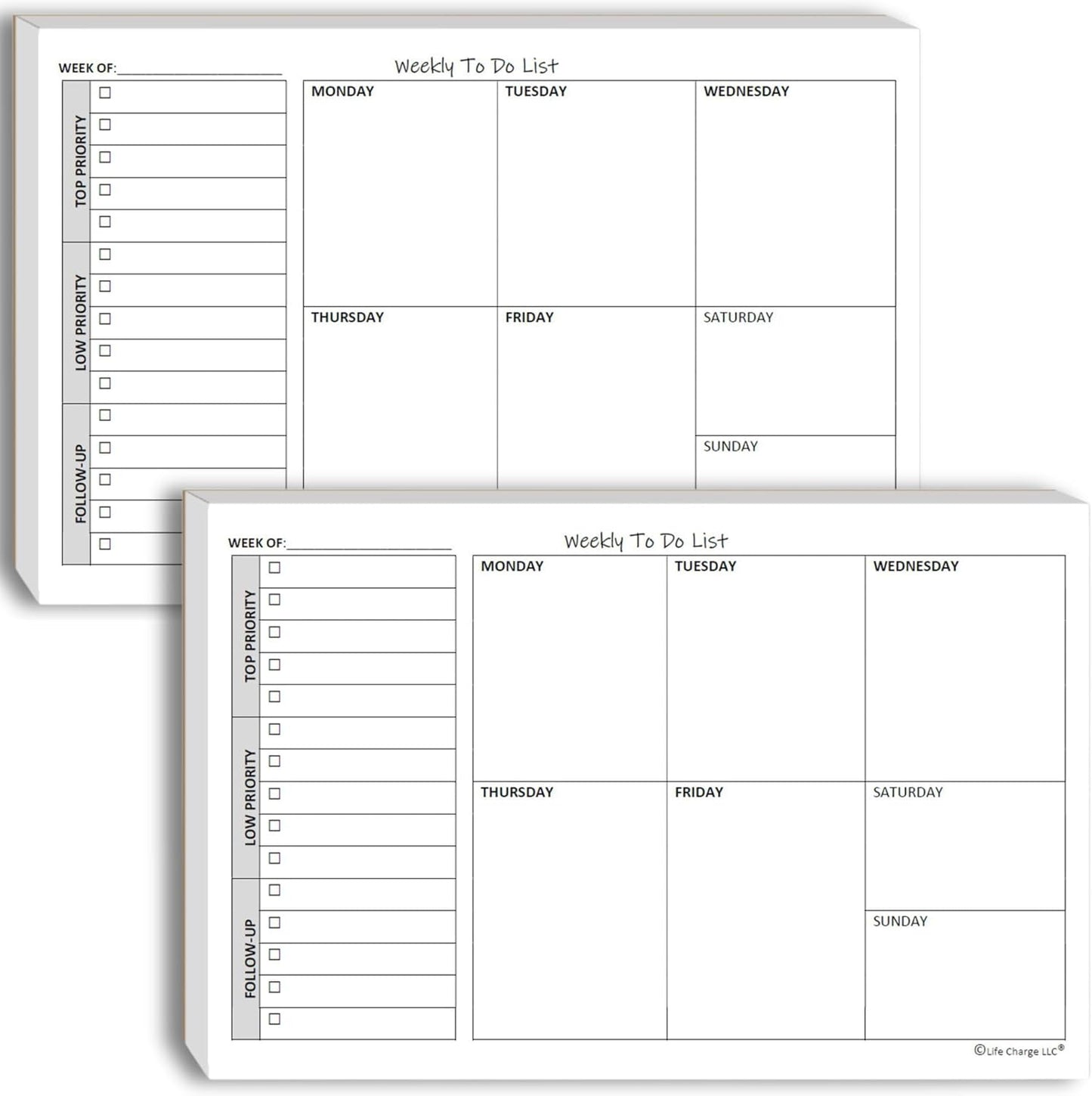 Life Charge Weekly Planner Notepad for Work & Home, Weekly To Do List Pad with Daily Checklist, Priority & Notes, 60 Pages, 8.5 x 11 Letter, Landscape