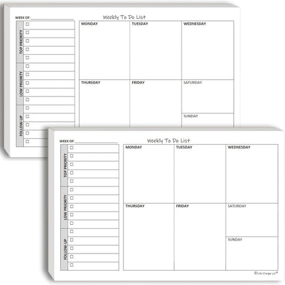 Life Charge Weekly Planner Notepad for Work & Home, Weekly To Do List Pad with Daily Checklist, Priority & Notes, 60 Pages, 8.5 x 11 Letter, Landscape
