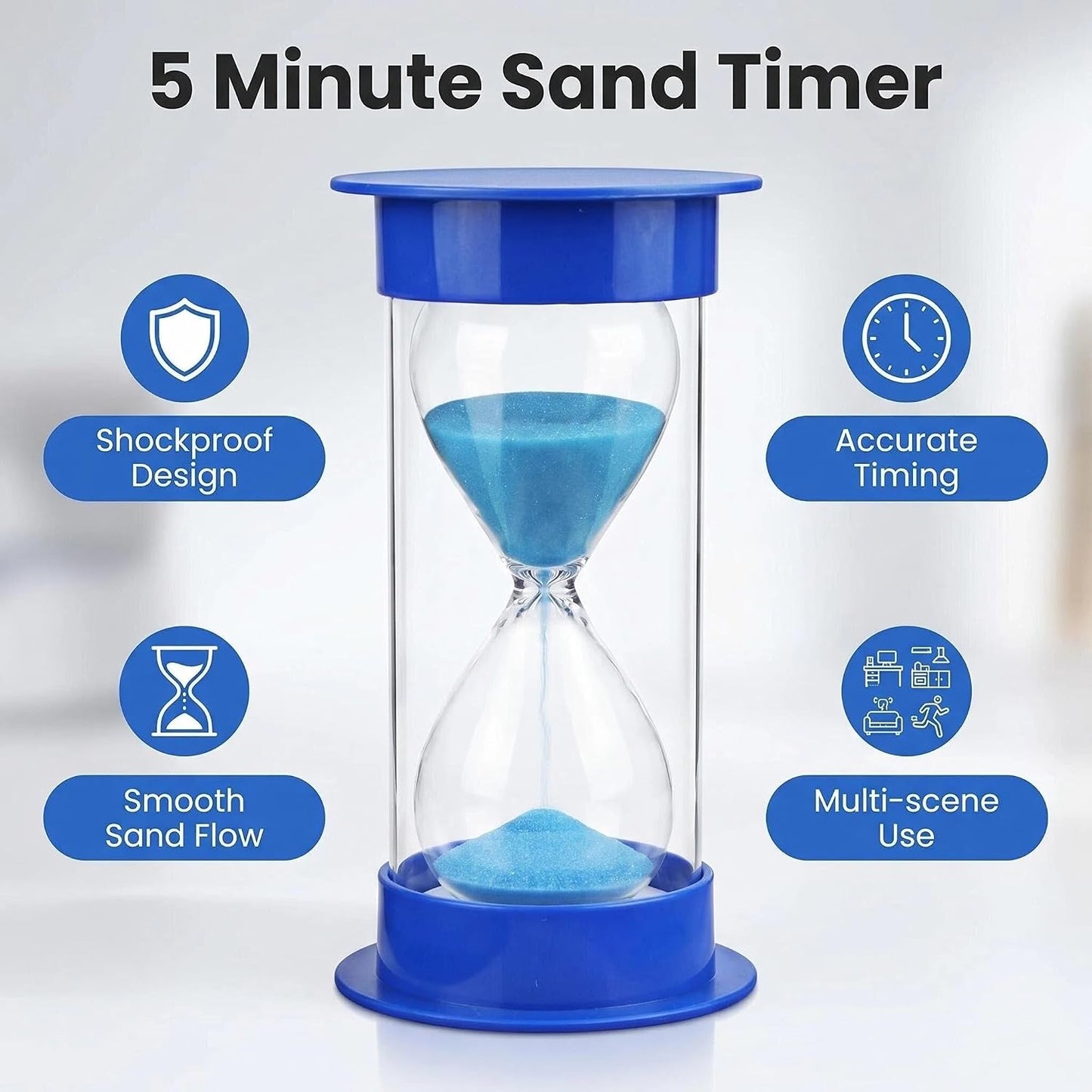 60 Minutes Hourglass Sand Timer, Dual Protection Hour Glass with Sand, Sand Timer for Kids Safety, Sand Clock Watch, Creative Gift, Living Room Office Decorative (Blue)