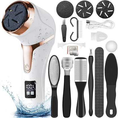 Electric Callus Remover for Feet with Vacuum, Professional Pedicure Tools Kit, Rechargeable Waterproof Foot File for Foot Care Deadskin Remover with 3Heads&2Speed,LCD Display