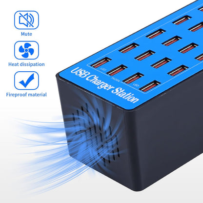 Charging Station, 100W 20-Port USB Multi Device Charger Hub with Intelligent Safety Features, Compact Power Strip for Phones, Watches, Pads, Speakers, Headphones & PS, Ideal for Home Office & Travel
