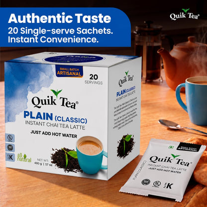 QuikTea Instant Chai Tea Latte Mix, Masala, Unsweetened, 20 Sachets