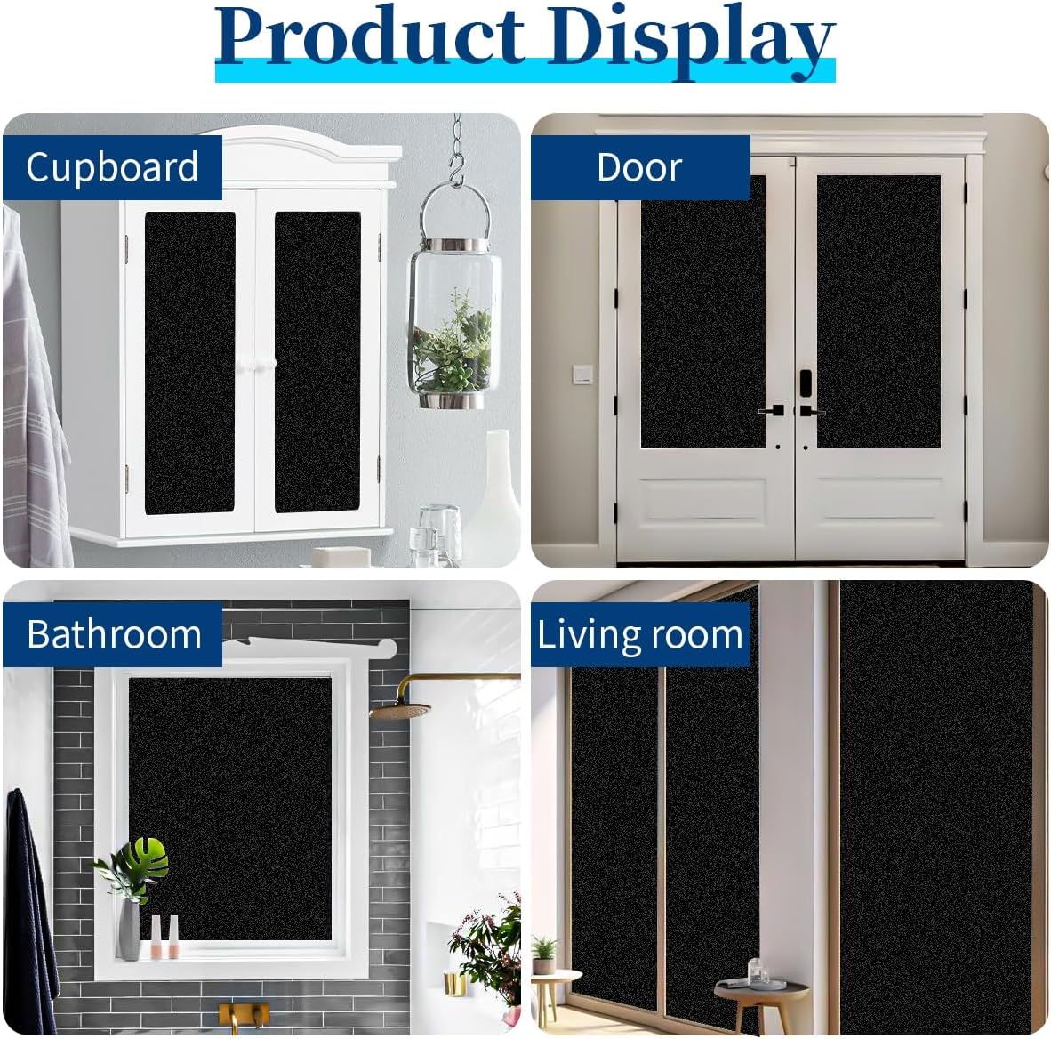 Bloss Blackout Window Film Privacy, 100% Sun Blocking Privacy Film for Glass, Removable Room Darkening Black Out Window Tint, Static Cling Frosted Glass Film (Black/Matte, 17.7" x 78.7")