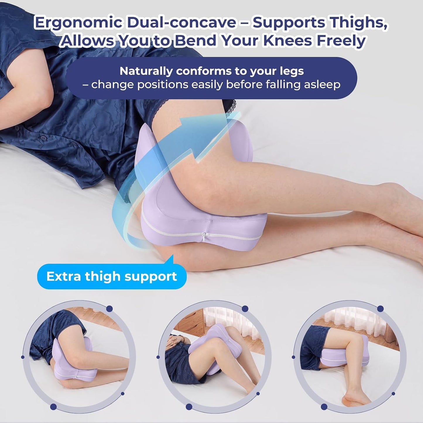 13" Extended-Length Knee Pillow for Side Sleepers with Full Thigh Support | Memory Foam Leg Pillow for Side Sleeping with Airflow Vent Reduces Heat – No Stiffening, Relieves Back/Hip/Knee Pain