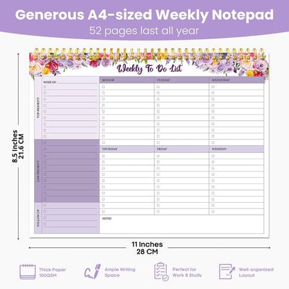 Weekly To Do List Notepad with 52 Undated Sheets（8.5"×11"）- Undated Weekly Planner Notepad for Office Desk Accessories and Supplies - Sunshine Petal