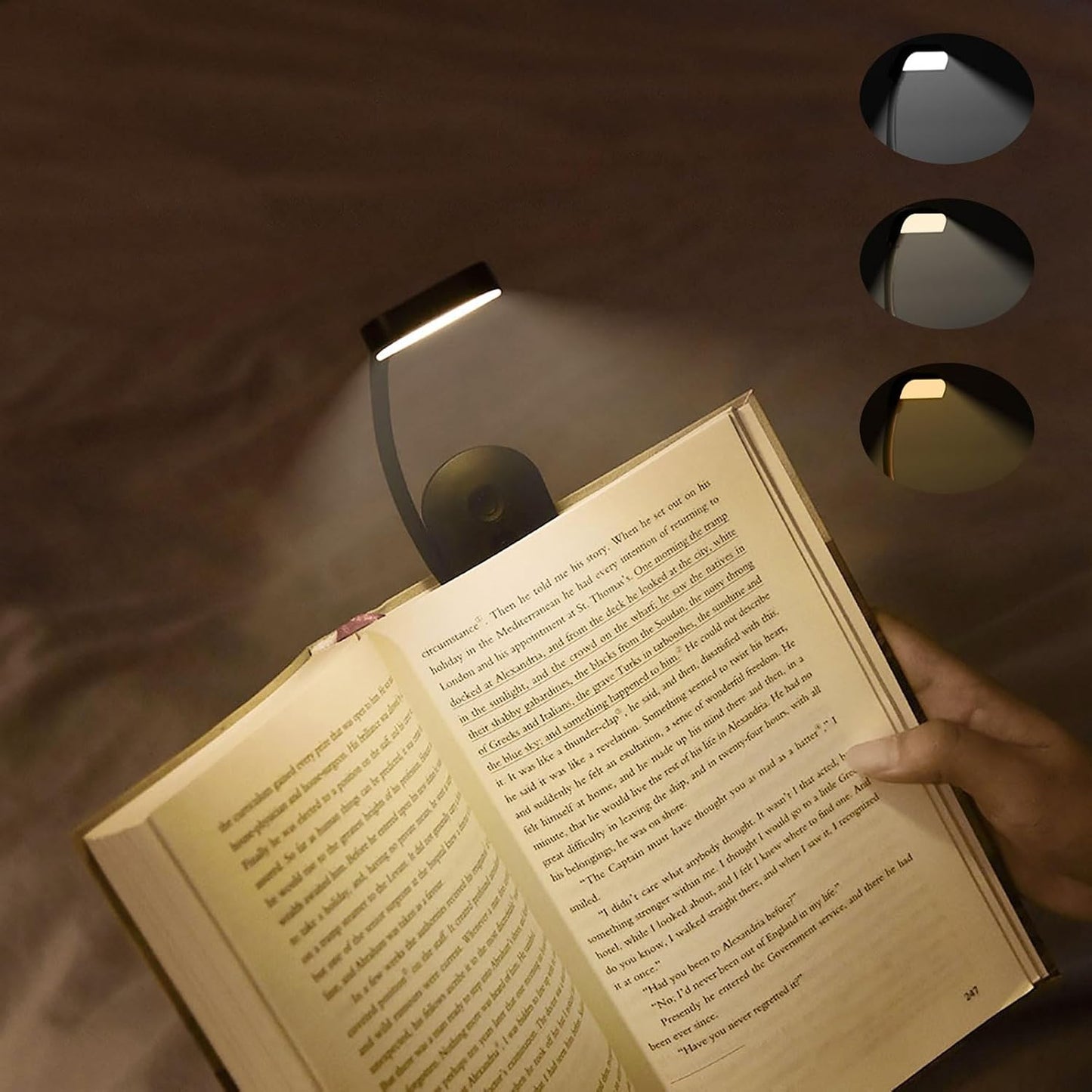 Portable LED Reading Lights, Eye Caring 3 Color Temperatures and Dimming Brightness Book Lights, Lightweight USB Rechargeable Clip-On Lamp for Book Lovers Night Reading (Black)
