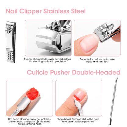 Gellen Nail Care Kit Manicure Tools Kit: Nail Strengthener and 2Pcs Nail File & Buffer 100/180, Cuticle Pusher Pen, Cuticle Oil & Remover, Fork | Nail Clipper & Brush