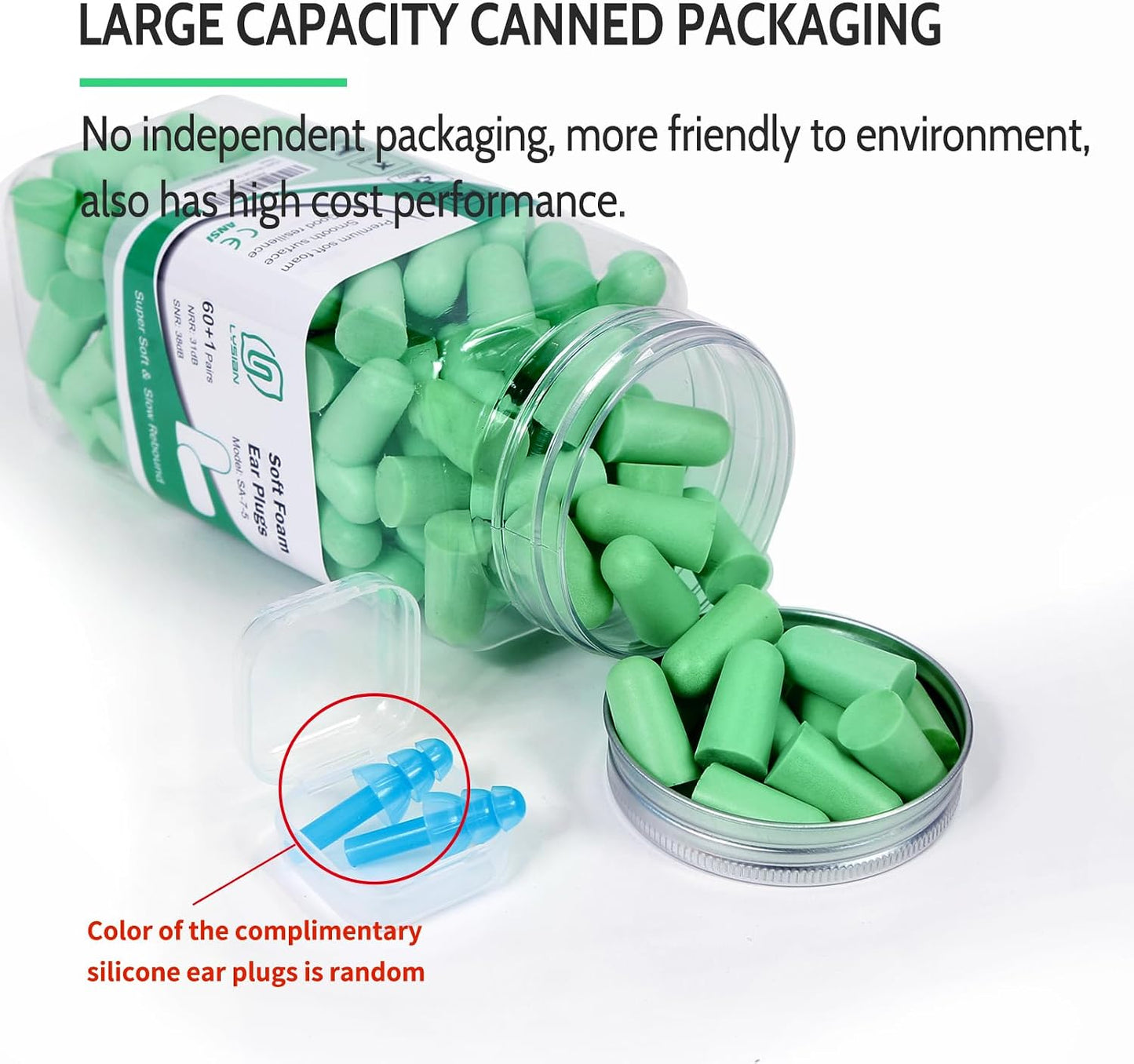 LYSIAN Ultra Soft Foam Earplugs for Sleeping, 38dB SNR Noise Reduction Ear Plugs for Snoring, Shooting, Study, Work and Travel, 60 Pairs, Purple