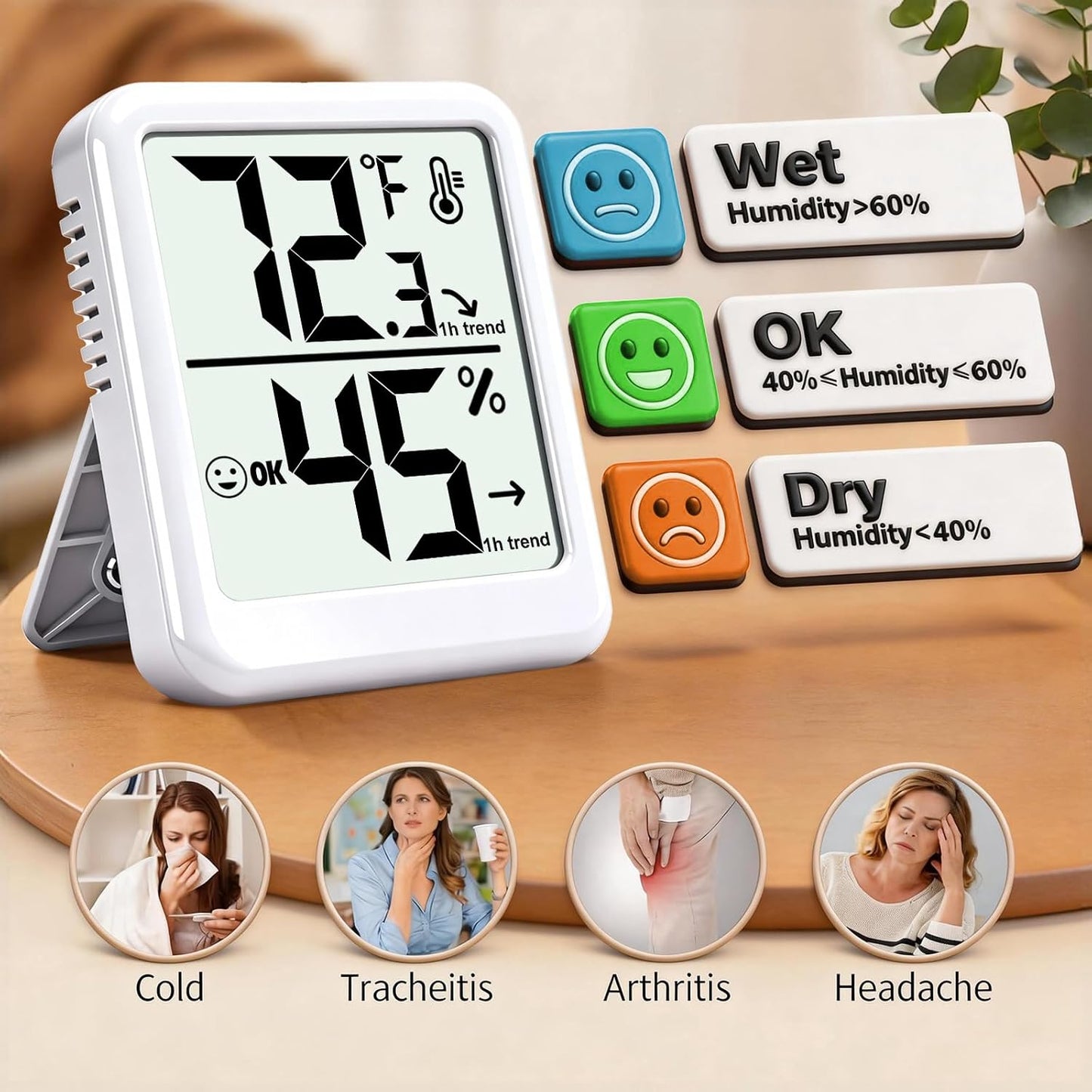 4-Pack Room Thermometer Indoor Hygrometer, Small Digital Temperature and Humidity Monitor Sensor, Temperature Humidity Gauge Meter for Home Baby Room, Plants, Pets - AAA Battery Included
