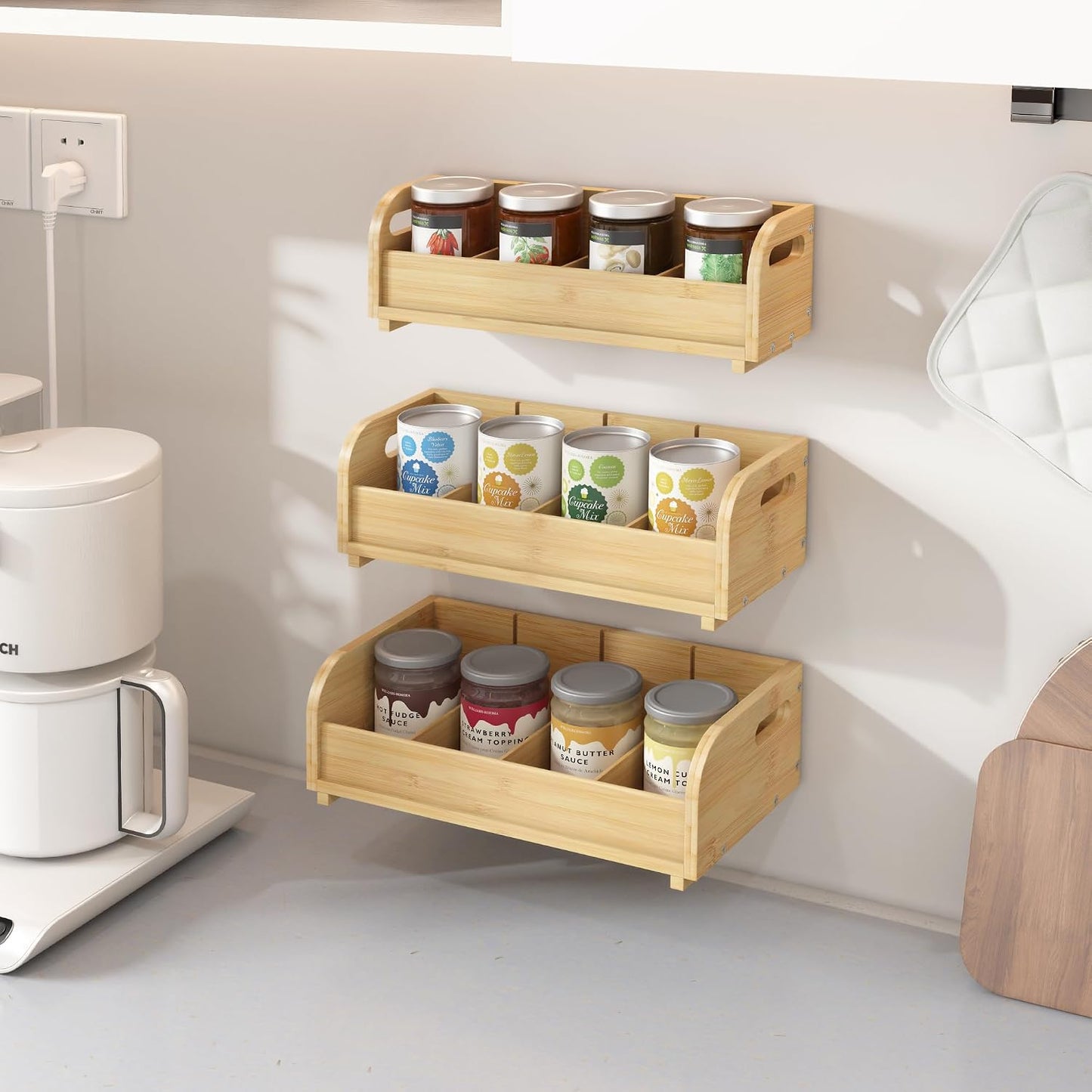 3-Tier Bamboo Tea Bag Organizer, Stackable Tea Holder for Countertop, Black
