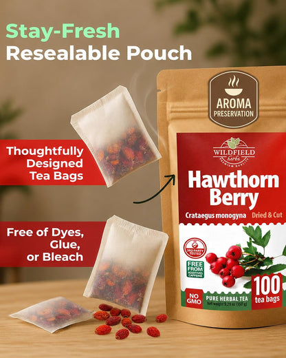 100 Bags Hawthorn Berry Herbal Tea (Crataegi fructus) – 100 Tea Bags 1.5g Hawthorn Fruit Espino Blanco