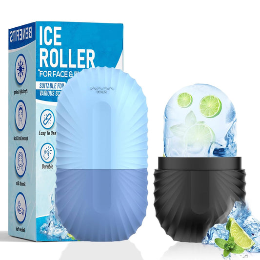 Ice Roller for Face and Eye, Reusable Silicone Ice Facial Roller Ice Holder, Face Ice Mold Skin Care, Ice Cube Roller for Shrink Pores Anti Wrinkle Reduce Puffiness, Black
