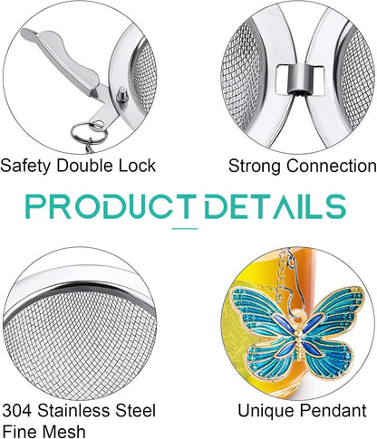 NSTaygate 2pcs Tea Infuser,Loose Leaf Tea Steeper Tea Strainer with Charm Handmade Dragonfly Butterfly Pendant Tea Ball Tea Filter Tea Infusers for Loose Tea