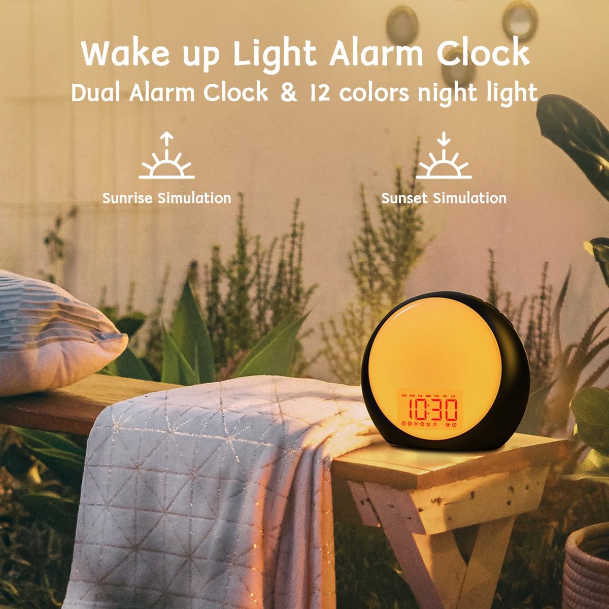 Wake Up Light Sunrise Alarm Clock White Noise Machine with Sunrise Sunset Simulation for Heavy Sleepers Kids Bedroom Dual Alarms Snooze Sound Brown Noise Machine with 25 Sounds for Sleeping