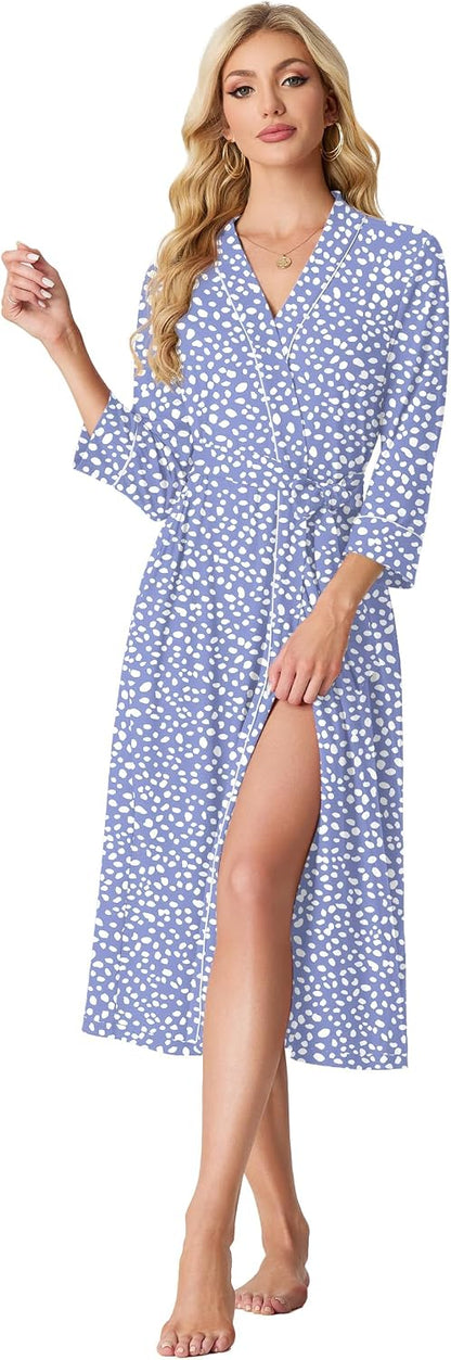 PrinStory Robes for Women 3/4 Sleeve Long Bath Robe XS-4XL