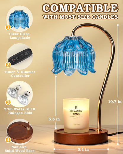 Funistree Flower Candle Warmer Lamp with Timer, Dimmable Candle Lamp Warmer, Christmas Birthday Gifts for Women Mom Her, Housewarming Home Decor, Lotus Wax Warmer for Yankee Candles - Lily Amber