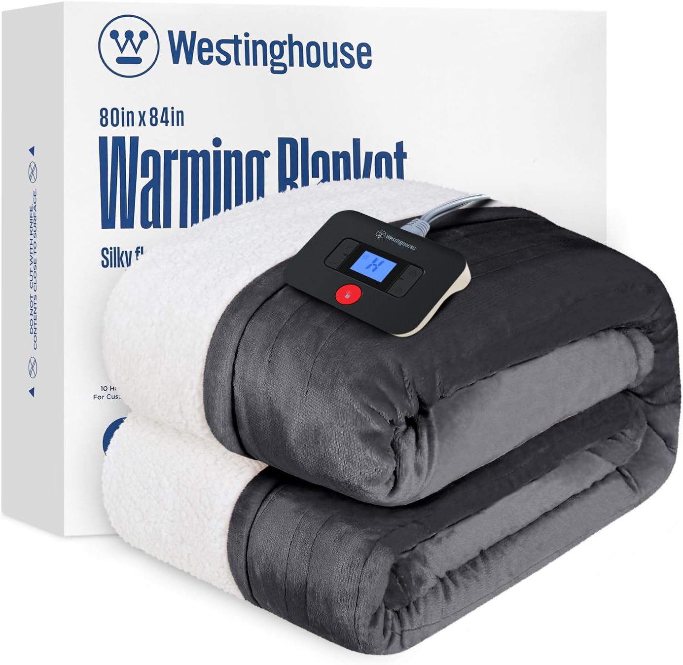 Westinghouse Heated Throw Blanket, Electric Blanket Throw with 6 Heating Levels and 2-10 Hours Time Settings, Flannel to Sherpa Super Cozy Heated Blanket Machine Washable, 50x60 inch, Charcoal