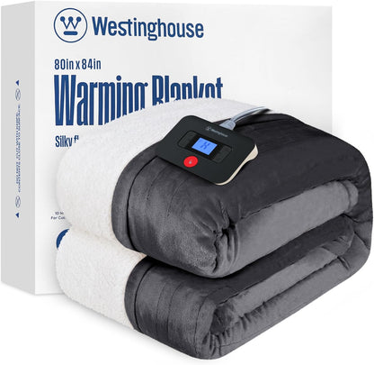 Westinghouse Heated Throw Blanket, Electric Blanket Throw with 6 Heating Levels and 2-10 Hours Time Settings, Flannel to Sherpa Super Cozy Heated Blanket Machine Washable, 50x60 inch, Charcoal