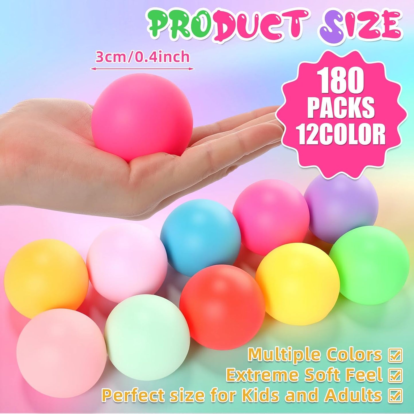 180 Pcs Slow Rising Stress Ball Bulk for Adults, Stretchy Fidget Squeeze Stress Balls Sensory for Anxiety Relief Hand Therapy Party Birthday Prize Box (Sphere)