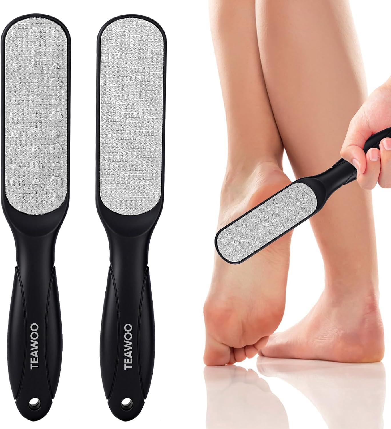 TEAWOO Double Sided Foot File and Callus Remover, Stainless Steel Waterproof Foot Scraper and Foot Rasp for Dead Skin & Hard Heels, 2-in-1 Pedicure Tools for At Home Foot Care