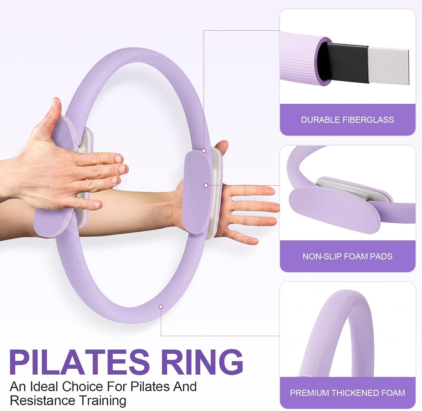 Pilates Ring 15 Inch Magic Circle Ring, Dual Padded Handles Pilates Exercise Circle, Adjustable Yoga Ring