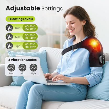 Cordless Shoulder Heating Pad with Vibration for Rotator Cuff Pain Relief, Arm Heated Massage Pad, Shoulder Support Brace with 3 Heating Levels & Vibration, Left or Right