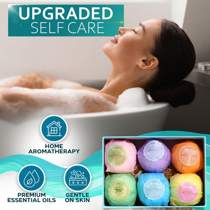 Bath Bombs Gift Set - 6 Bubble Bath Fizzies (6 x 2oz) with Natural Dead Sea Salt Cocoa and Shea Essential Oils - Best Gift Idea for Birthday, Mom, Woman, Girl, Him, Kids