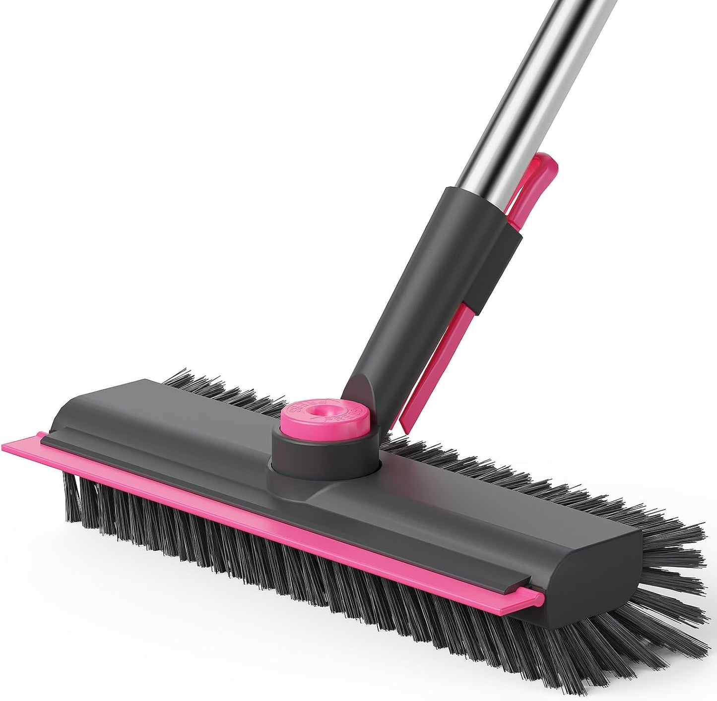 Floor Scrub Brush with Long Handle, 3 in 1 Scrape and Heavy-Duty Stiff Bristle Scrubber Brush Broom for Cleaning Shower Bathroom, Patio, Pool, Garage, Kitchen, Wall and Deck (White, 1 Pack)