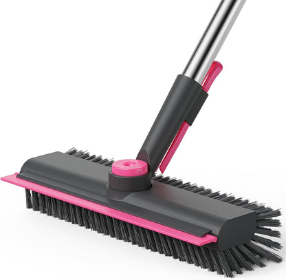 Floor Scrub Brush with Long Handle, 3 in 1 Scrape and Heavy-Duty Stiff Bristle Scrubber Brush Broom for Cleaning Shower Bathroom, Patio, Pool, Garage, Kitchen, Wall and Deck (White, 1 Pack)