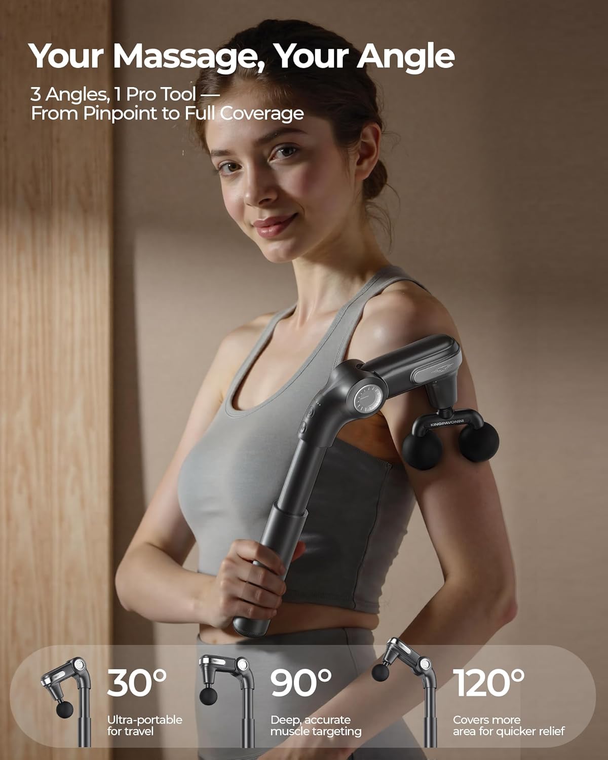 KingPavonini Foldable Massage Gun Deep Tissue, Grey, Model JA-G7