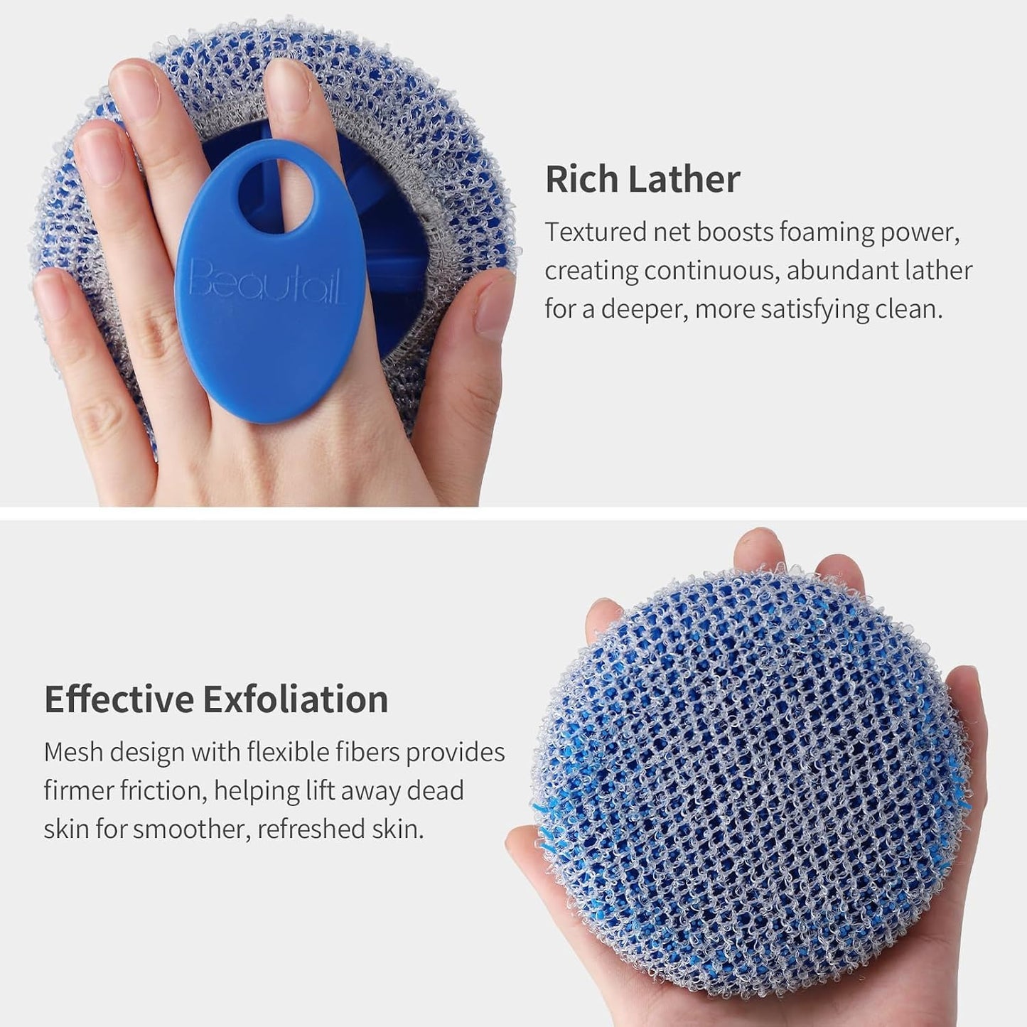 Silicone Body Scrubber 2 Pack, BEAUTAIL Shower Bath Scrubber, More Hygienic Than Traditional Loofah, Lather Nicely, Gentle Exfoliating Brush for Women Men Baby Sensitive Skin, Black+Purple