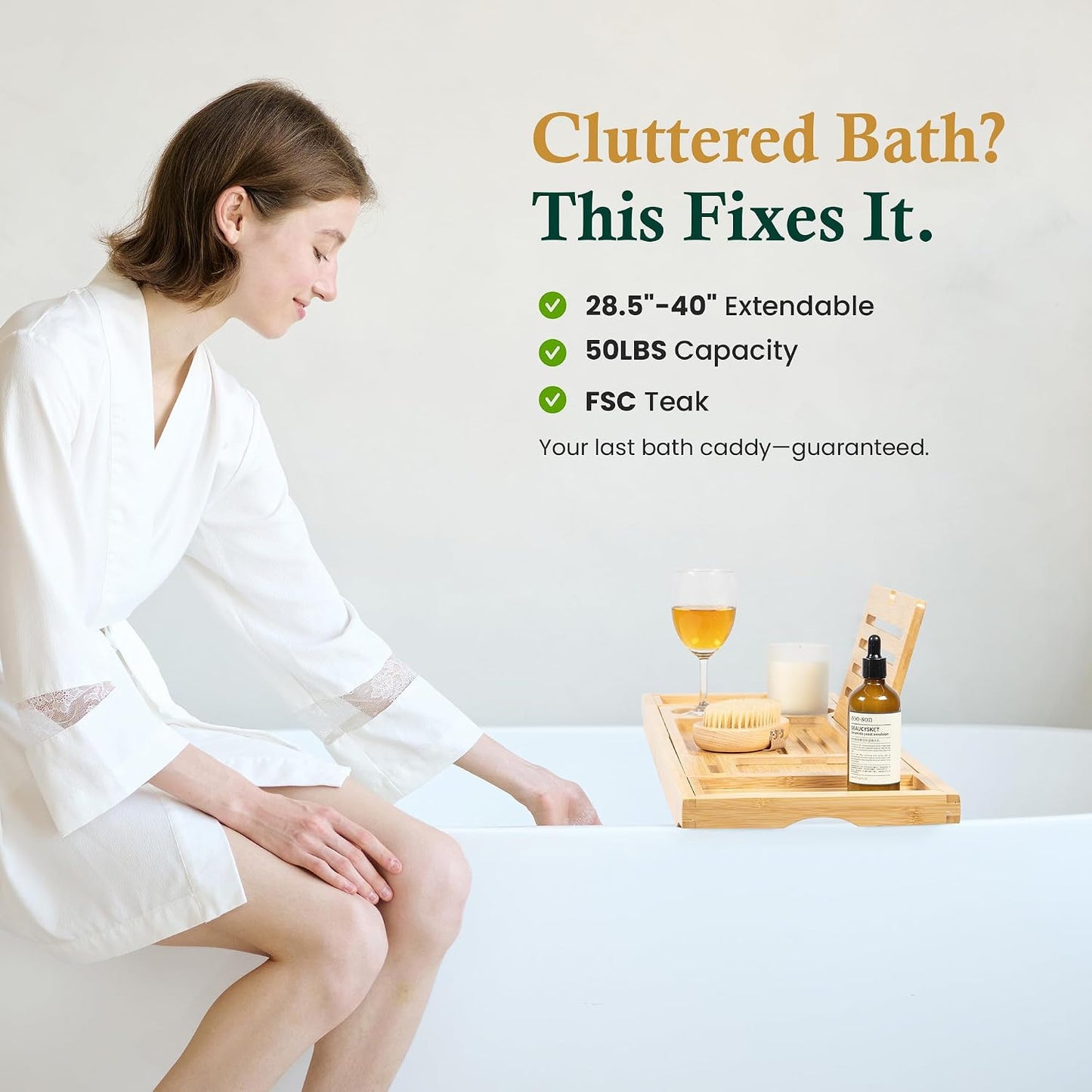Bamboo Bathtub Tray, Bath Caddy with Wine Glass Holder, Phone Dock & Book Stand | Hands-Free Reading & Ultimate Spa Relaxation Experience-Brown
