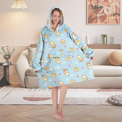 Mewkou Wearable Blanket Hoodie for Adult,Oversized Sherpa Fleece Blanket Hoodie for Women Men,Grey