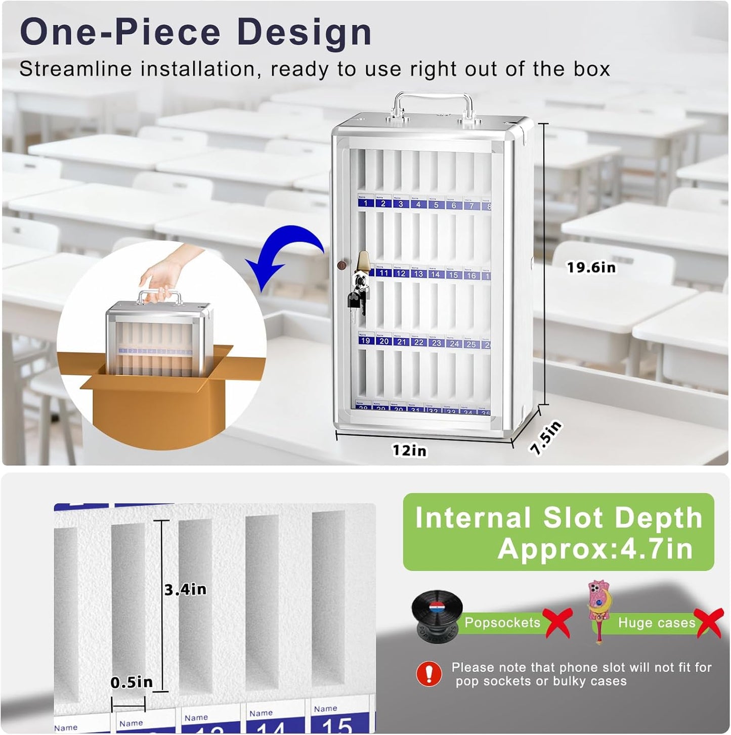 Aluminum Alloy Cell Phone Lock Box, Phone Holder for Classroom, 36 Slots