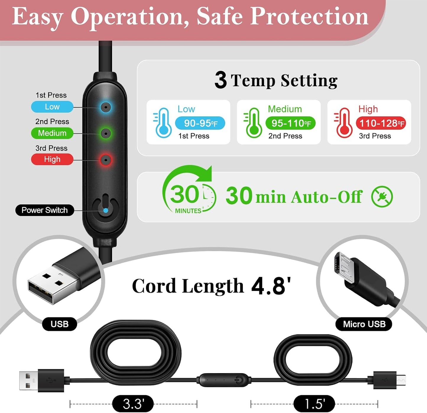 Silk Heated Eye Mask, USB Corded Electric Face Heating Pad for Sinus Pressure Relief, Warm Eye Compress for Dry Eyes, Stye and Tension Headache with 3 Temp Settings & 30-Min Auto Off, Forest Green