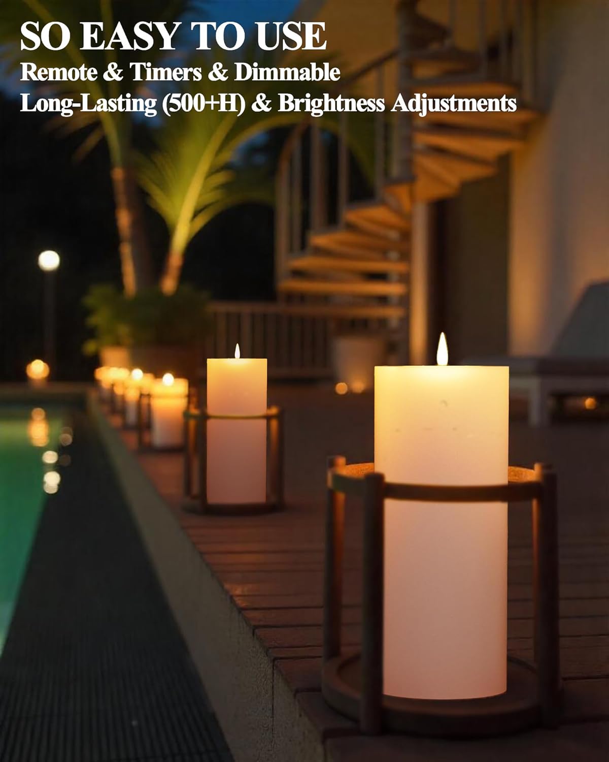 Gmnee 3"x4" Outdoor Waterproof Flameless Candles with Remote and Timers, LED Candles, Battery Operated Candles, Electric Fake Pillar Candles for Patio, Porch, and Lanterns Decor (Ivory, Plastic)