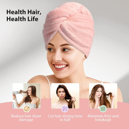 YFONG 3 Pack Microfiber Hair Towel Wrap for Women Girls, Super Absorbent Turban Towels for Drying Wet Hair, Anti Frizz Head Towels for Curly All Hair Style, Turbie Twist (Blue, Pink, White)