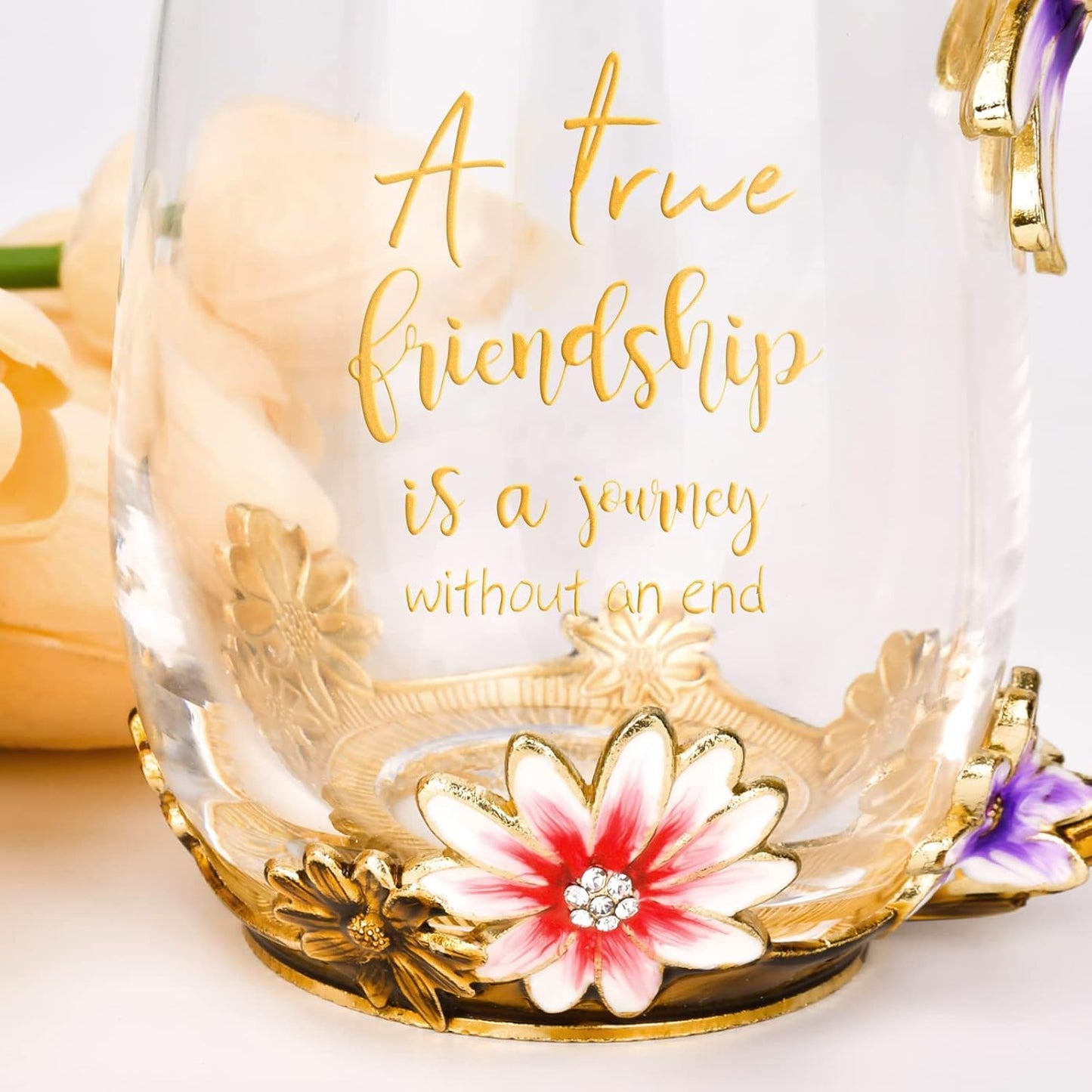 Enamel Glass Flower Tea Pot With Removable Loose Tea Leaf Infuser Tea Maker Teapot Set 30.4OZ Gifts for Women,Mom,Birthday