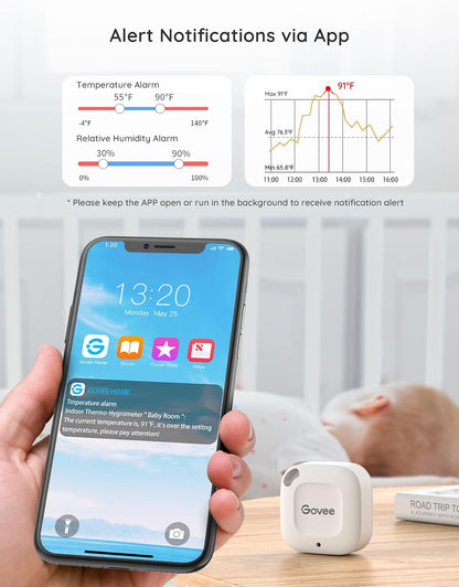 Govee Bluetooth Hygrometer Thermometer, Wireless Thermometer, Mini Humidity Sensor with Notification Alert, Data Storage and Export, 262 Feet Connecting Range