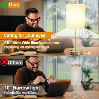 Set of 2 Touch Control Table Lamps with 2 USB & AC Outlet, 3-Way Dimmable Bedside Nightstand Lamps for Bedroom Living Room Nursery, 800 Lumens 5000K Daylight Bulbs Included