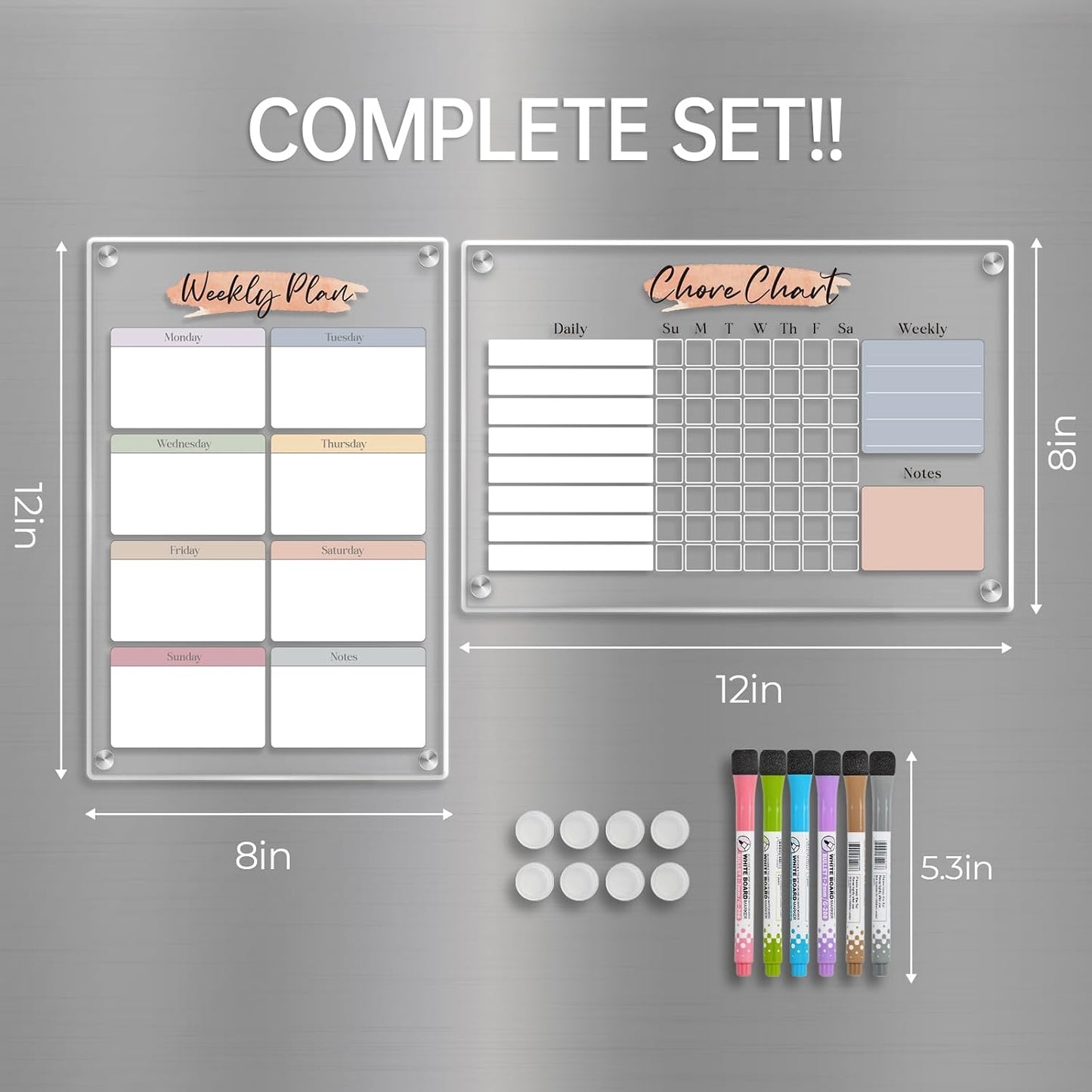 Acrylic Magnetic Kids Chore Board & Star Reward Jar - Dry Erase Fridge Calendar with Erasable Markers, Wooden Stars & DIY Stickers for Visual Schedule, Behavior Tracking & Potty Training Toddlers