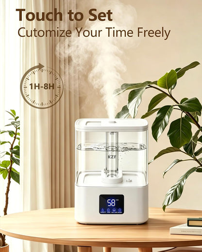 KZF 4L Top Fill Humidifiers for Bedroom & 40H Runtime - Cool Mist Humidifier, 3 Mist Levels, 8H Timer, Essential Oil Tray, Humidity Display, Quiet for Baby, Plants, Large Room (Black, 4, Liters)