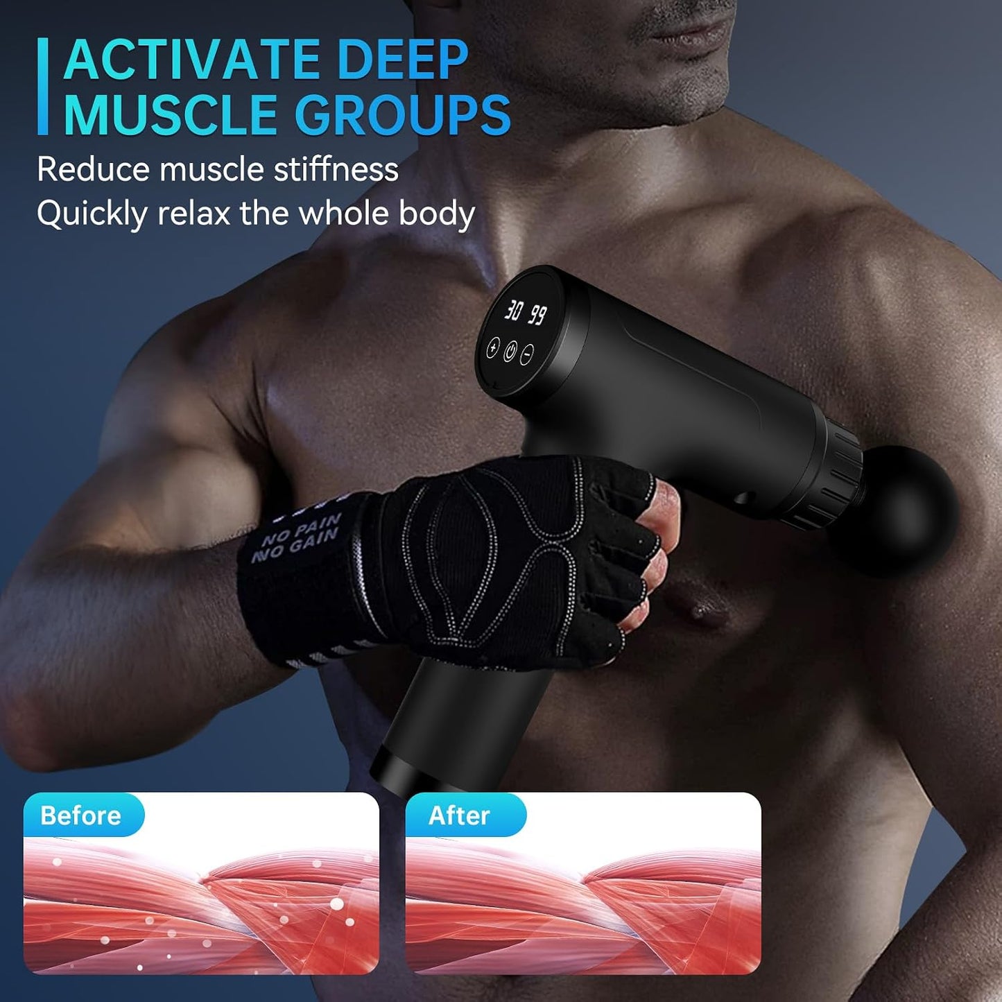 Gvber Massage Gun, Massage Gun Deep Tissue, Handheld Back Massager for Athletes, Percussion Muscle Massager with 6 Attachments & 30 Speed (Black)