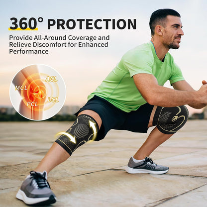 CAMBIVO 2 Pack Knee Braces for Women & Men, Knee Compression Sleeves for Knee Pain Relief, Knee Support with Non-Slip Silicone, Breathable, for Running, Workout, Weightlifting & Daily Use, Arthritis Support (Black, Medium)